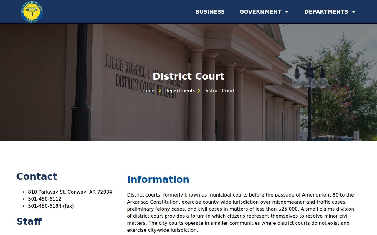 Conway District Court address, scope, and payment links for traffic warrants