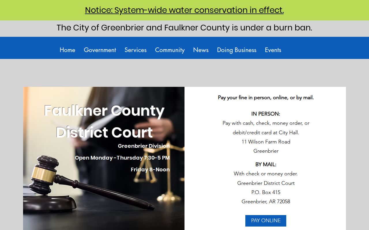 Greenbrier District Court contact and payment block for city court cases