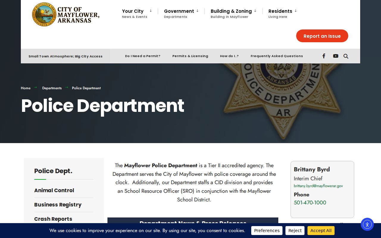 Mayflower Police contact for Mayflower warrant records