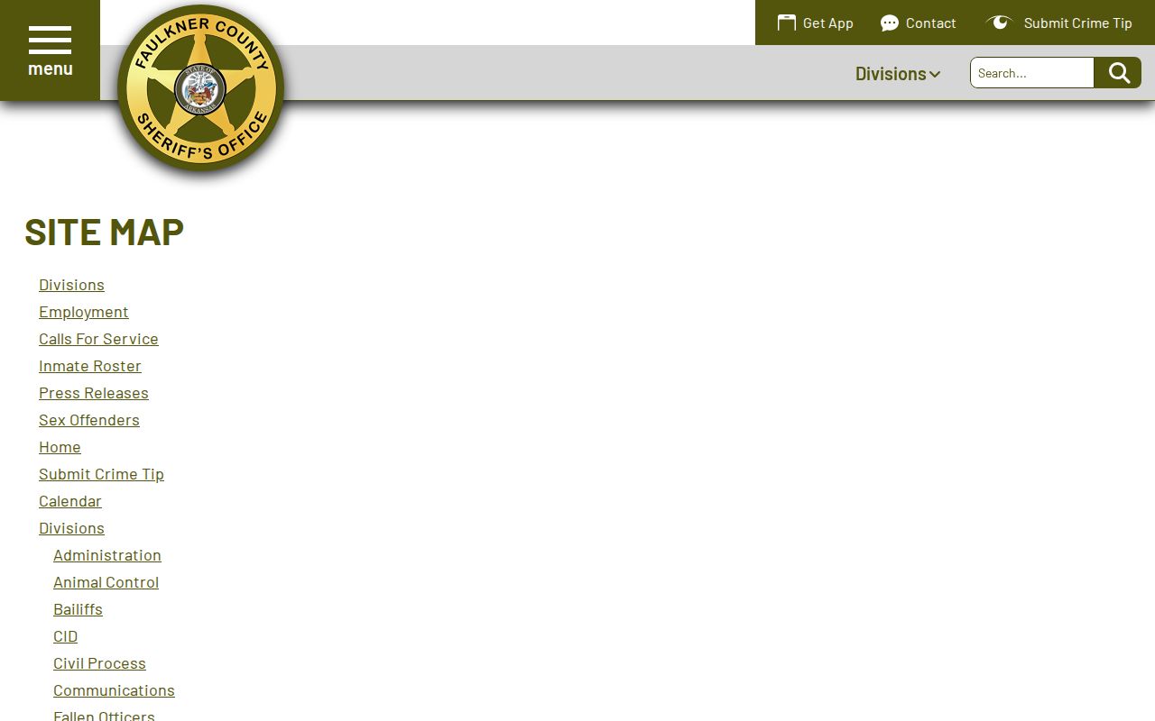 Faulkner County Sheriff's Office navigation for warrant and jail services